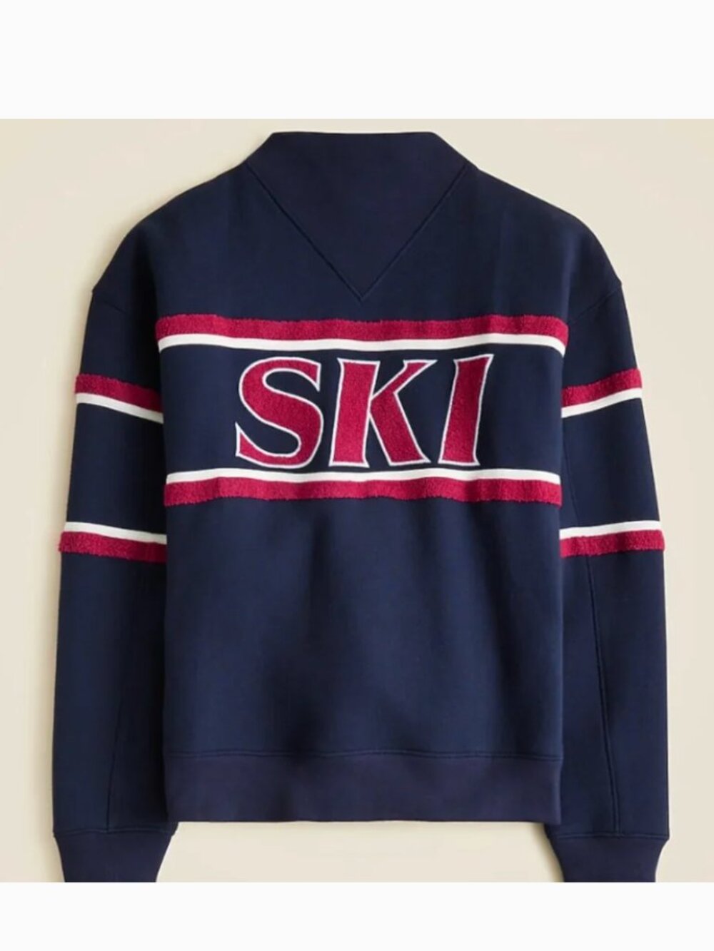 NWT JCrew Heritage fleece "Ski" graphic navy sweatshirt mockneck